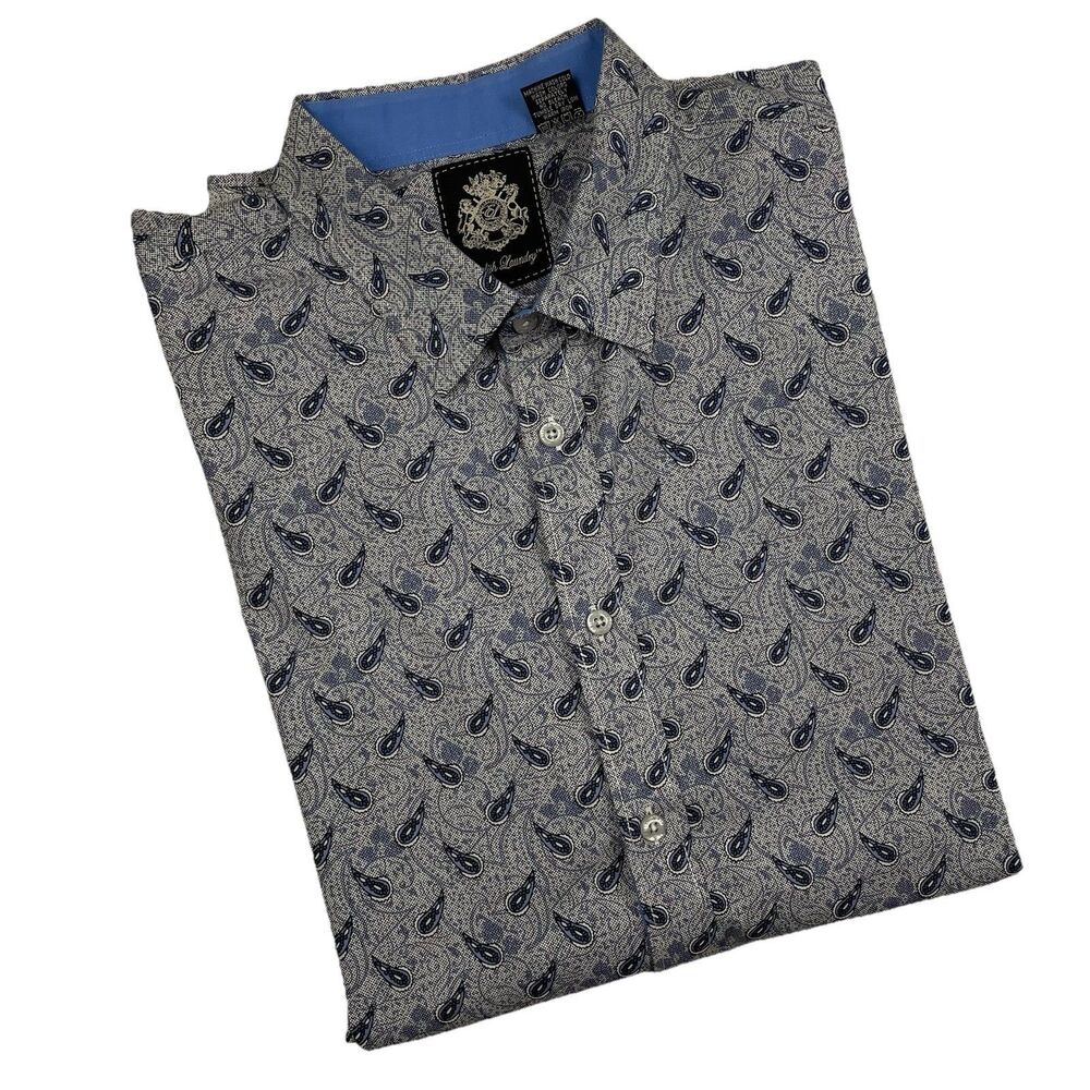 English Laundry Men’s Paisley Button Up Long Sleeve Blue-XXL